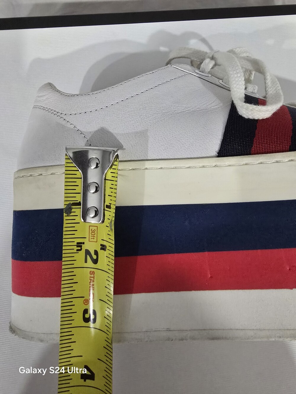 Gucci White Platform Sneakers with Red and Blue Stripes - Picture 11 of 12